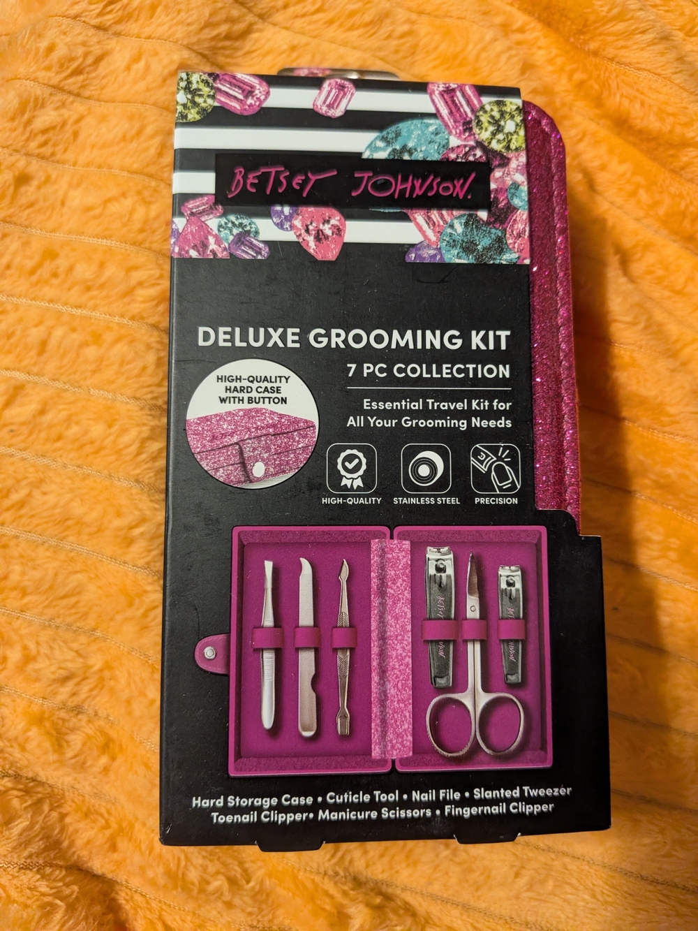 Betsey Johnson Deluxe 7 Piece Nail Kit In A Cute Glittery Purple Case